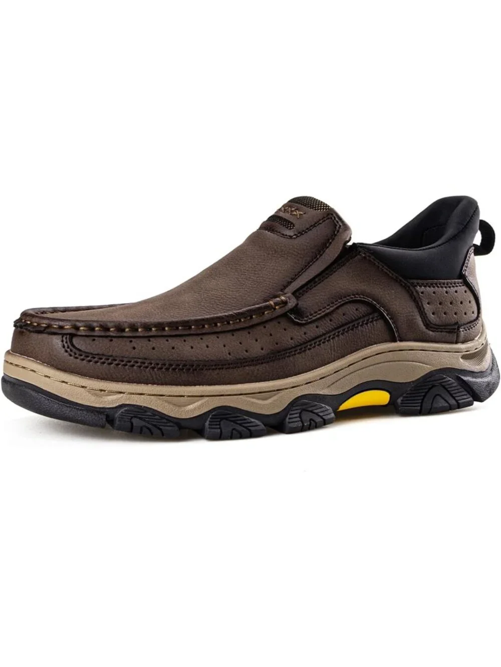 UPIShi Men's Dark Brown Leather Slip On Loafer Lightweight Cushioning Walk Shoes